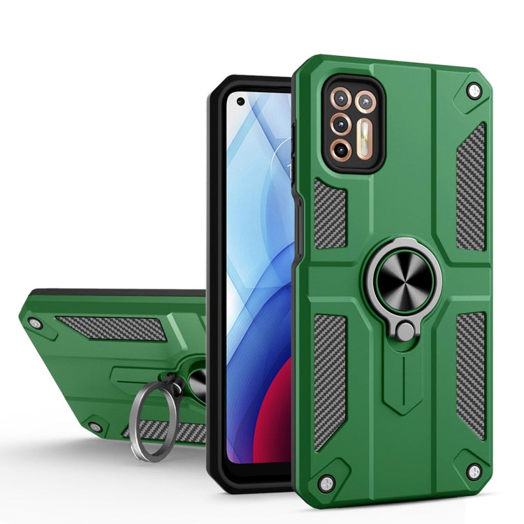 For Motorola Moto G Stylus (2021) Carbon Fiber Pattern PC + TPU Protective Case with Ring Holder