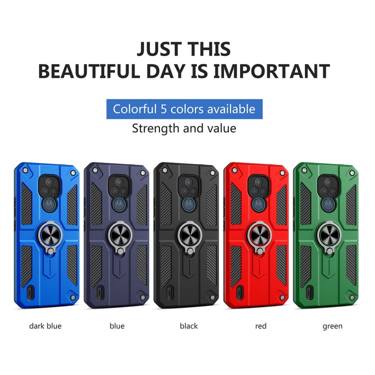 For Motorola Moto E7 Carbon Fiber Pattern PC + TPU Protective Case with Ring Holder