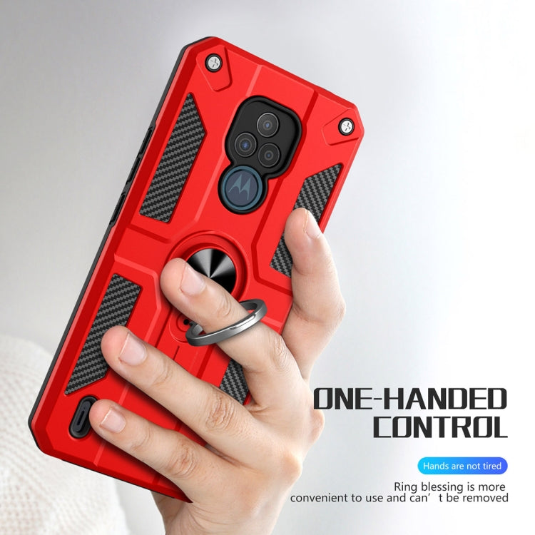 For Motorola Moto E7 Carbon Fiber Pattern PC + TPU Protective Case with Ring Holder