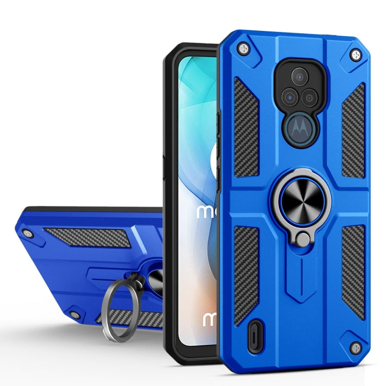 For Motorola Moto E7 Carbon Fiber Pattern PC + TPU Protective Case with Ring Holder