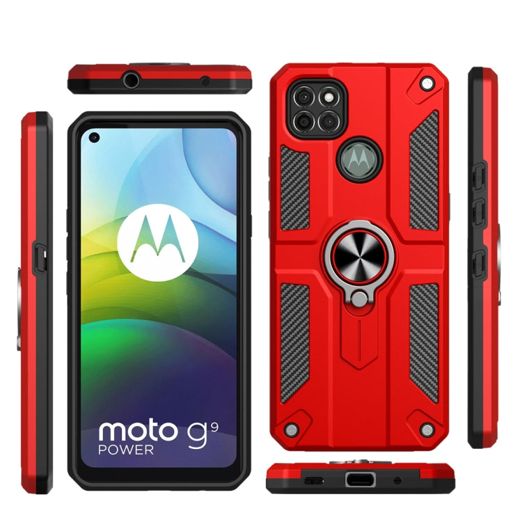 For Motorola Moto G9 Power Carbon Fiber Pattern PC + TPU Protective Case with Ring Holder