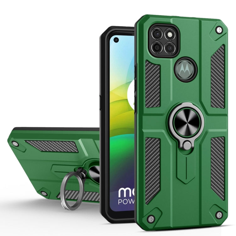 For Motorola Moto G9 Power Carbon Fiber Pattern PC + TPU Protective Case with Ring Holder