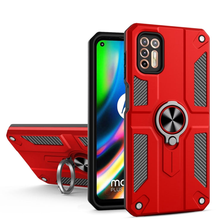 For Motorola Moto G9 Plus Carbon Fiber Pattern PC + TPU Protective Case with Ring Holder
