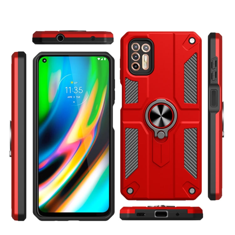 For Motorola Moto G9 Plus Carbon Fiber Pattern PC + TPU Protective Case with Ring Holder