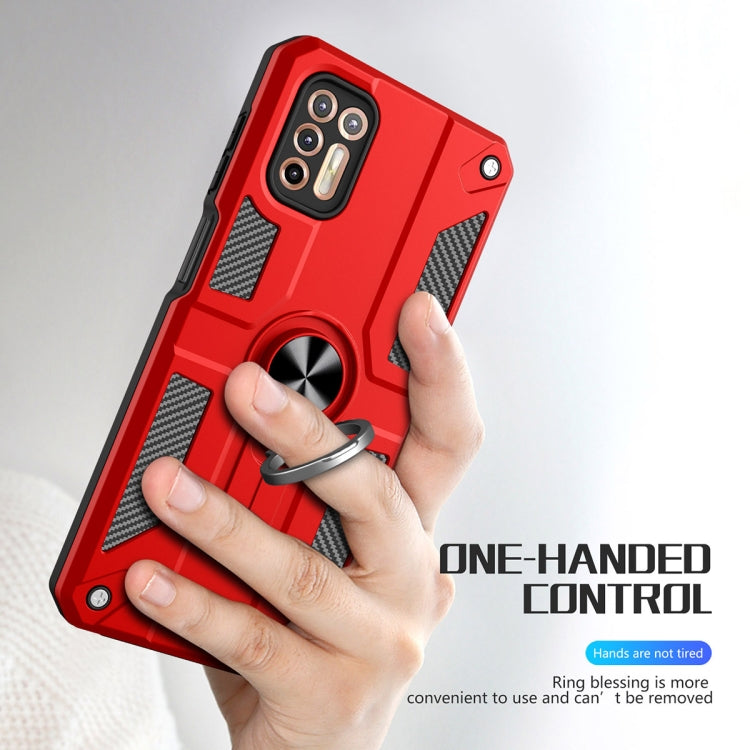 For Motorola Moto G9 Plus Carbon Fiber Pattern PC + TPU Protective Case with Ring Holder