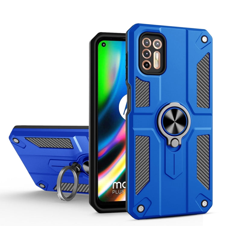 For Motorola Moto G9 Plus Carbon Fiber Pattern PC + TPU Protective Case with Ring Holder