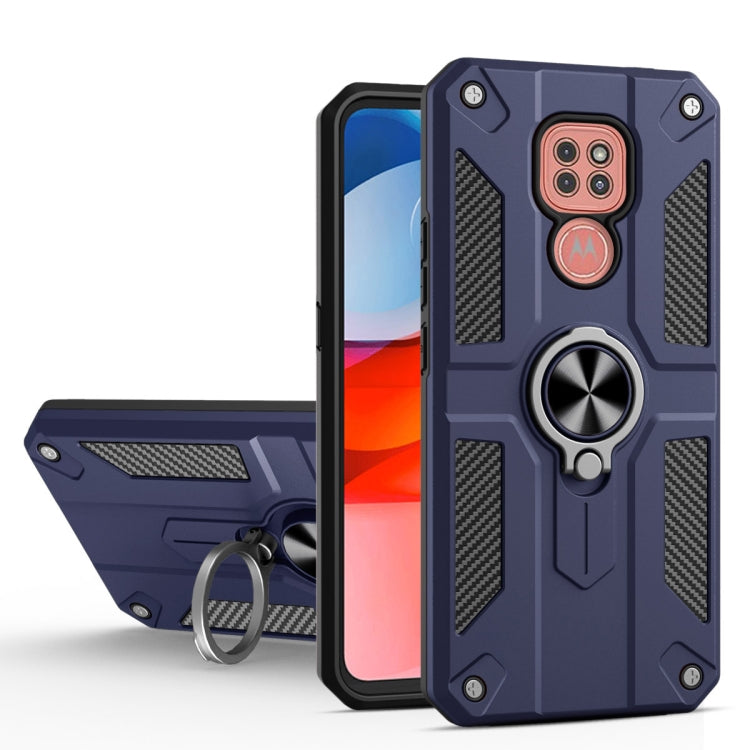 For Motorola Moto G9 Play Carbon Fiber Pattern PC + TPU Protective Case with Ring Holder