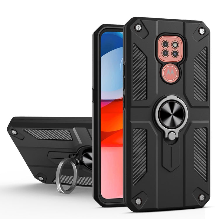 For Motorola Moto G9 Play Carbon Fiber Pattern PC + TPU Protective Case with Ring Holder