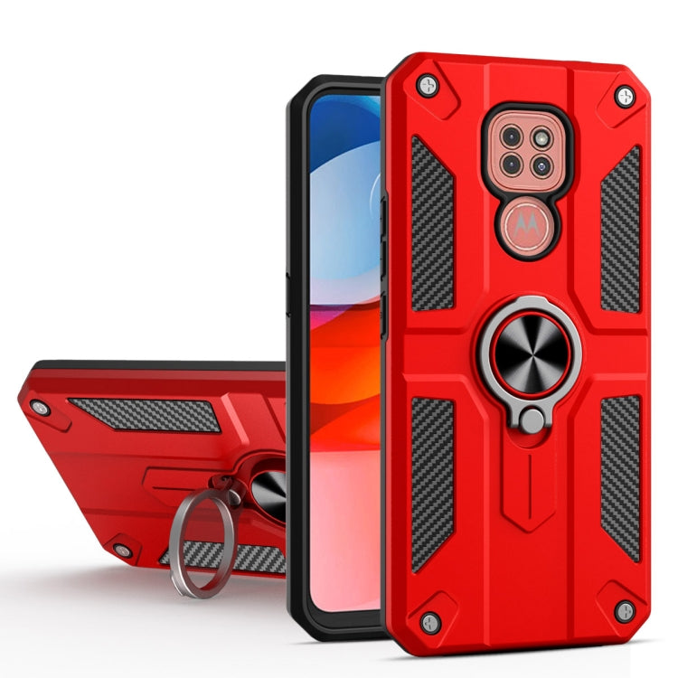 For Motorola Moto G9 Play Carbon Fiber Pattern PC + TPU Protective Case with Ring Holder
