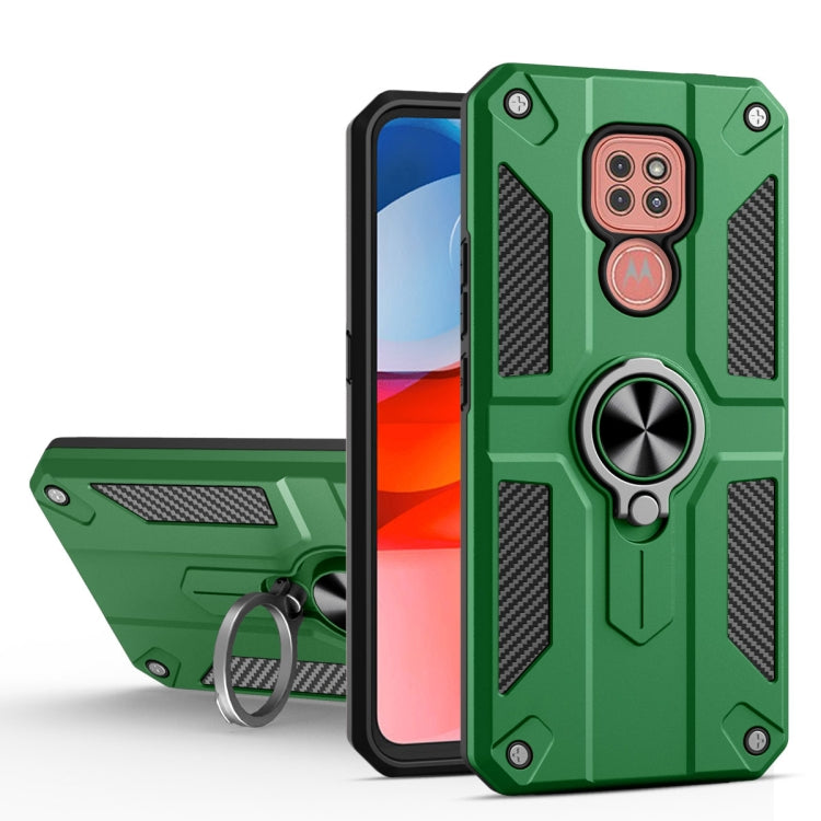 For Motorola Moto G9 Play Carbon Fiber Pattern PC + TPU Protective Case with Ring Holder