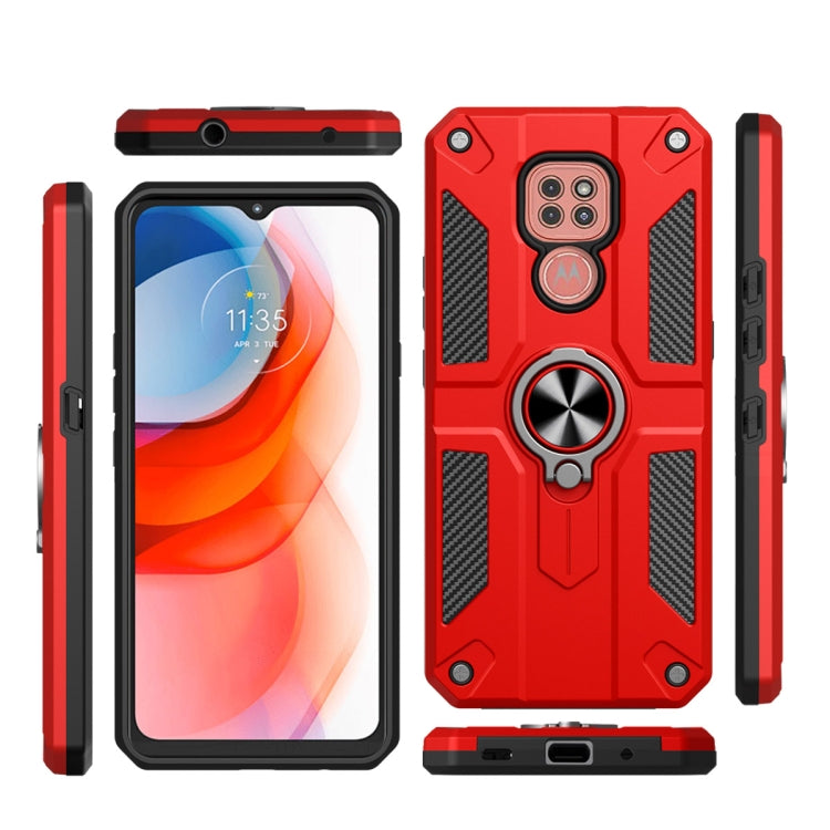 For Motorola Moto G9 Play Carbon Fiber Pattern PC + TPU Protective Case with Ring Holder