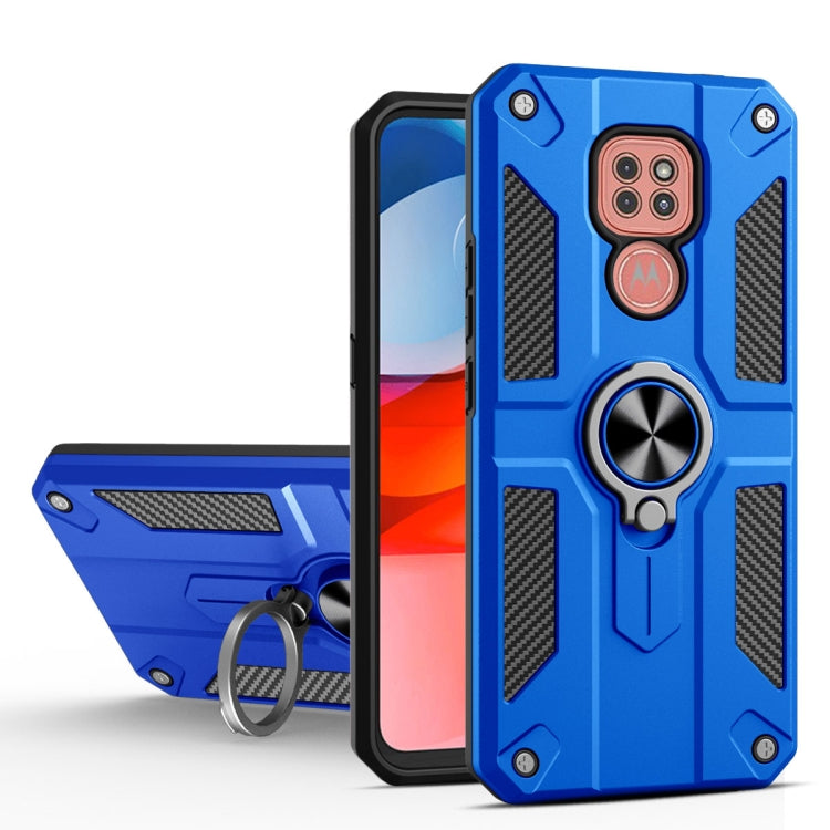 For Motorola Moto G9 Play Carbon Fiber Pattern PC + TPU Protective Case with Ring Holder