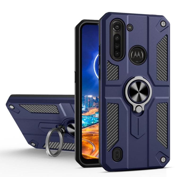 For Motorola Moto G8 Power Lite Carbon Fiber Pattern PC + TPU Protective Case with Ring Holder