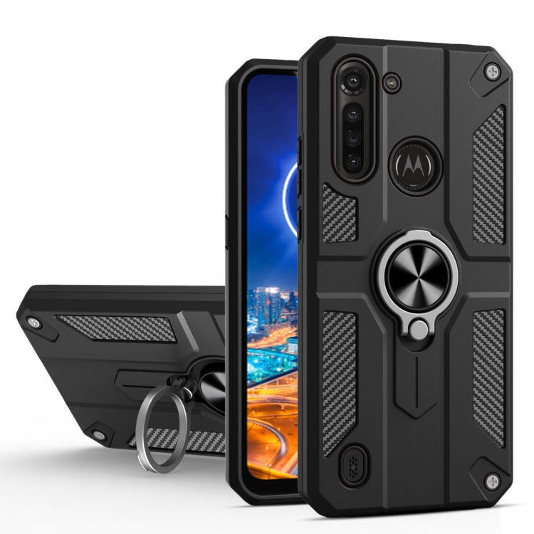 For Motorola Moto G8 Power Lite Carbon Fiber Pattern PC + TPU Protective Case with Ring Holder