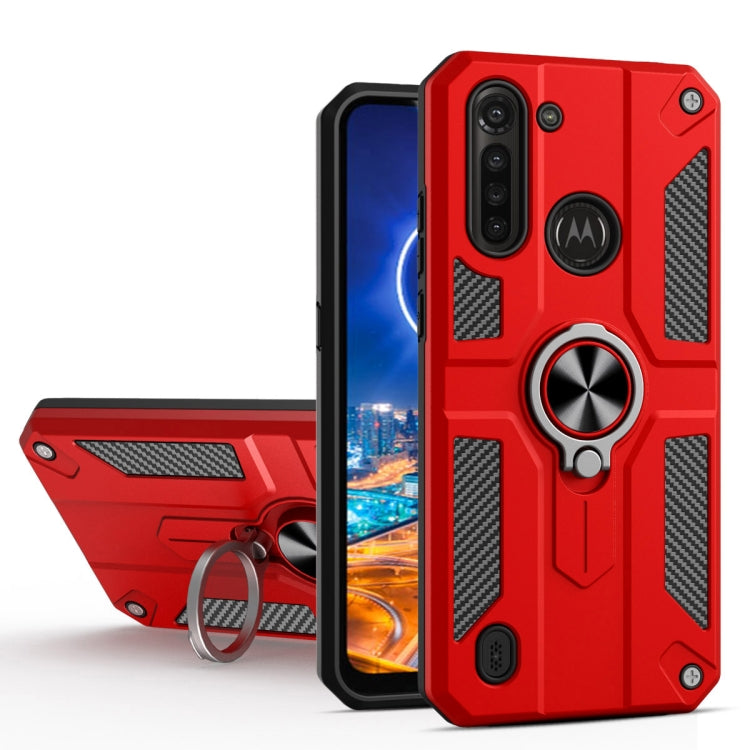 For Motorola Moto G8 Power Lite Carbon Fiber Pattern PC + TPU Protective Case with Ring Holder