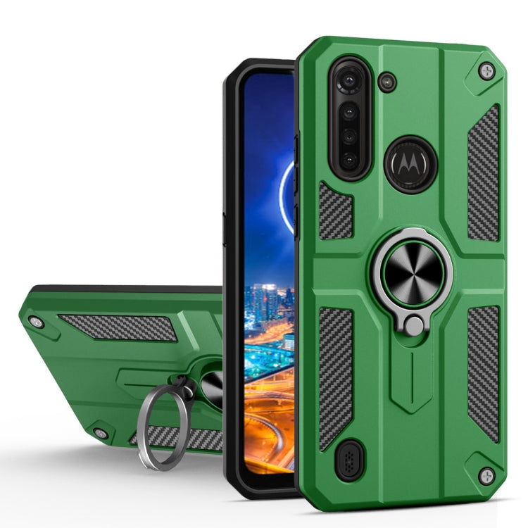 For Motorola Moto G8 Power Lite Carbon Fiber Pattern PC + TPU Protective Case with Ring Holder
