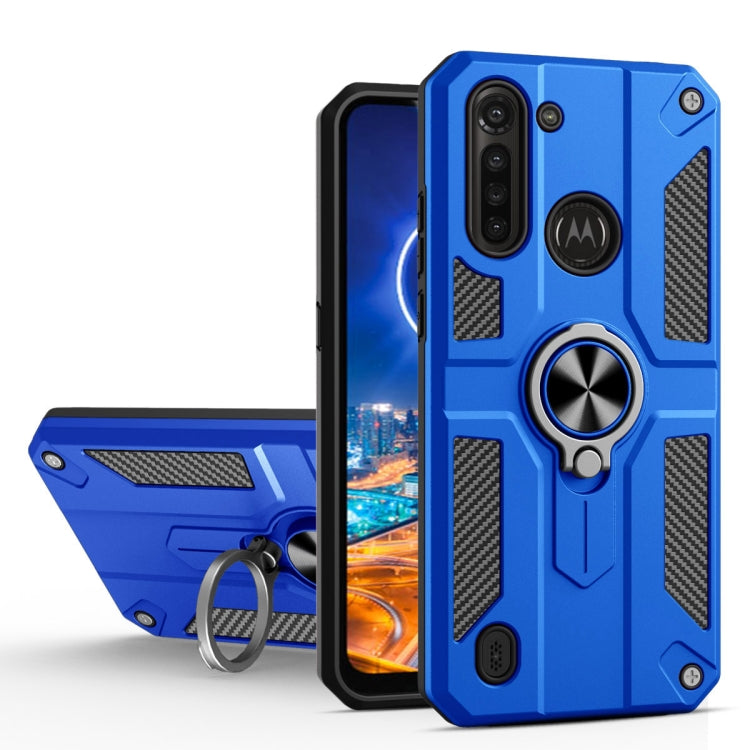 For Motorola Moto G8 Power Lite Carbon Fiber Pattern PC + TPU Protective Case with Ring Holder