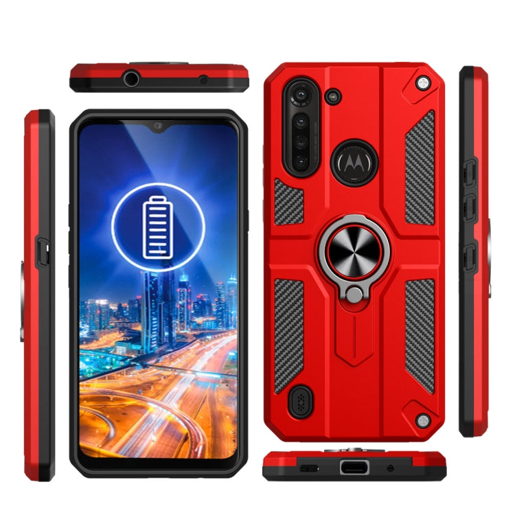 For Motorola Moto G8 Power Lite Carbon Fiber Pattern PC + TPU Protective Case with Ring Holder