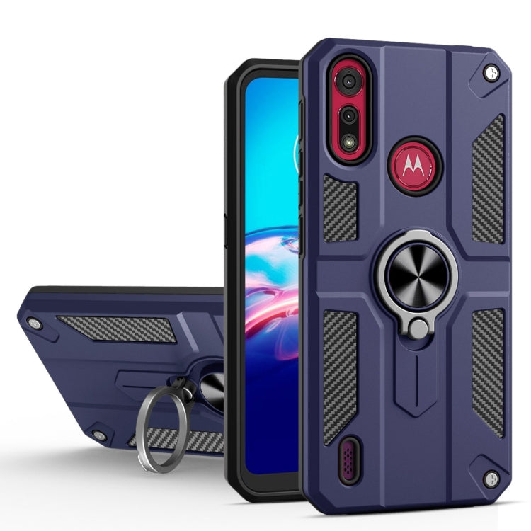 For Motorola Moto E6s (2020) Carbon Fiber Pattern PC + TPU Protective Case with Ring Holder