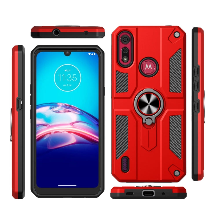 For Motorola Moto E6s (2020) Carbon Fiber Pattern PC + TPU Protective Case with Ring Holder