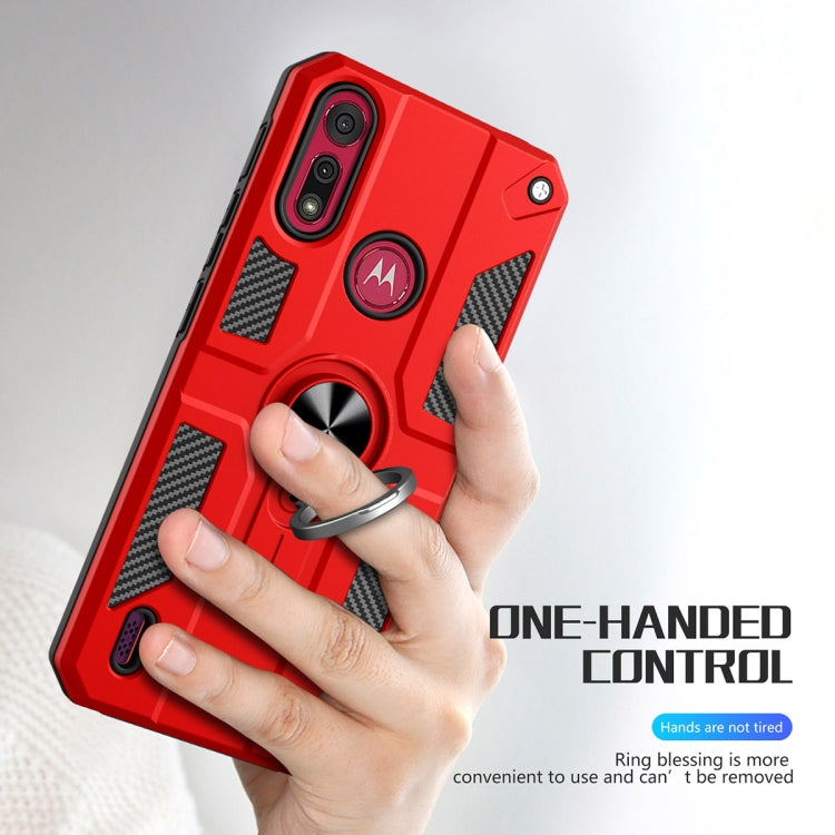 For Motorola Moto E6s (2020) Carbon Fiber Pattern PC + TPU Protective Case with Ring Holder
