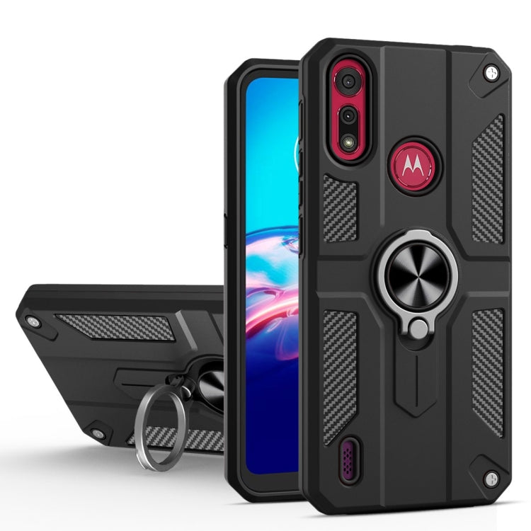 For Motorola Moto E6s (2020) Carbon Fiber Pattern PC + TPU Protective Case with Ring Holder