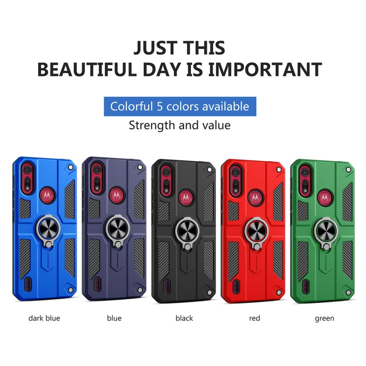 For Motorola Moto E6s (2020) Carbon Fiber Pattern PC + TPU Protective Case with Ring Holder