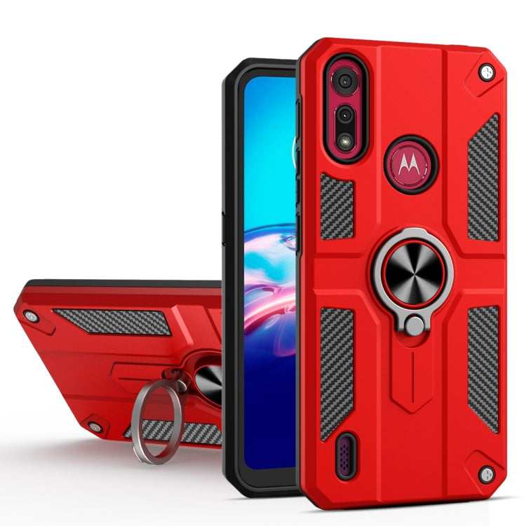 For Motorola Moto E6s (2020) Carbon Fiber Pattern PC + TPU Protective Case with Ring Holder