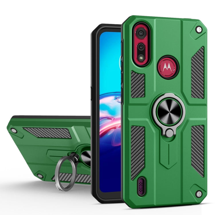 For Motorola Moto E6s (2020) Carbon Fiber Pattern PC + TPU Protective Case with Ring Holder