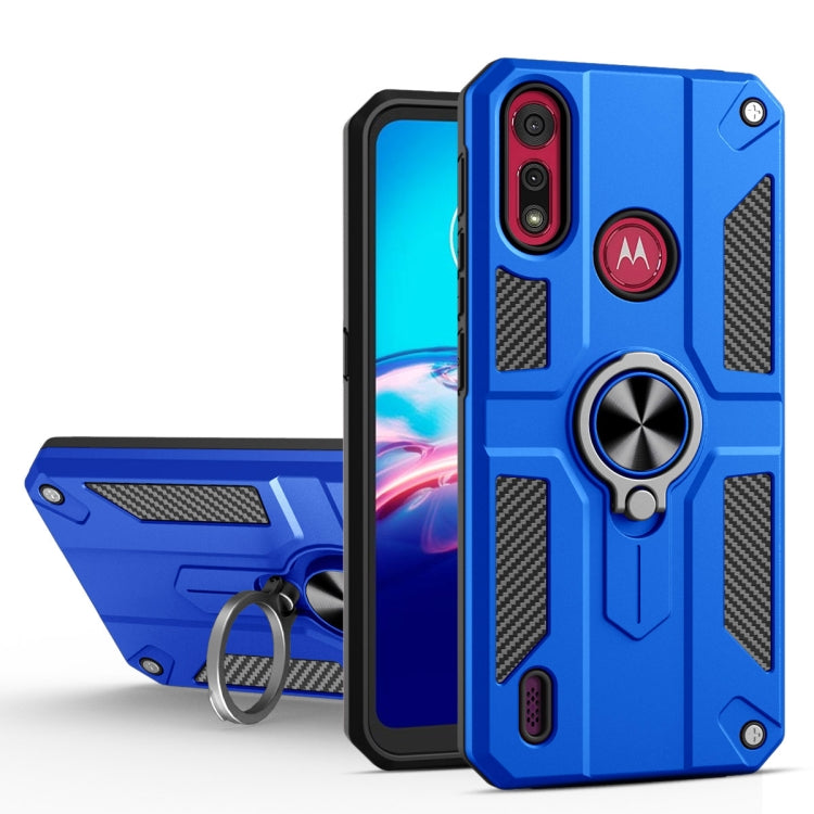 For Motorola Moto E6s (2020) Carbon Fiber Pattern PC + TPU Protective Case with Ring Holder