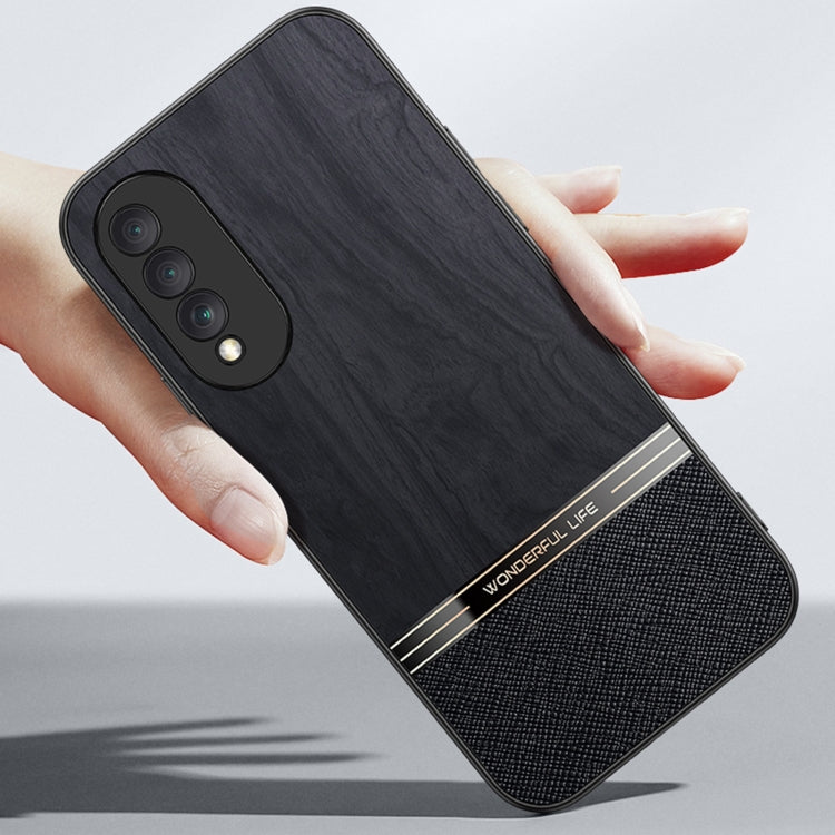 For Honor X20 Shang Rui Wood Grain Skin PU + TPU Shockproof Case