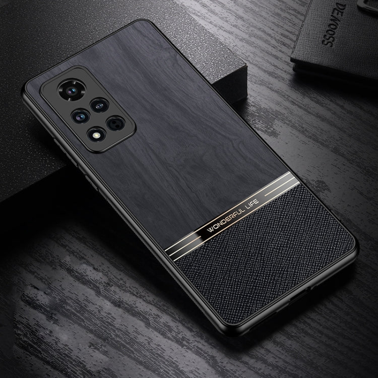 For Honor V40 5G Shang Rui Wood Grain Skin PU + TPU Shockproof Case