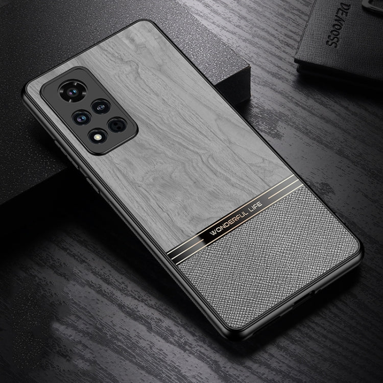 For Honor V40 5G Shang Rui Wood Grain Skin PU + TPU Shockproof Case