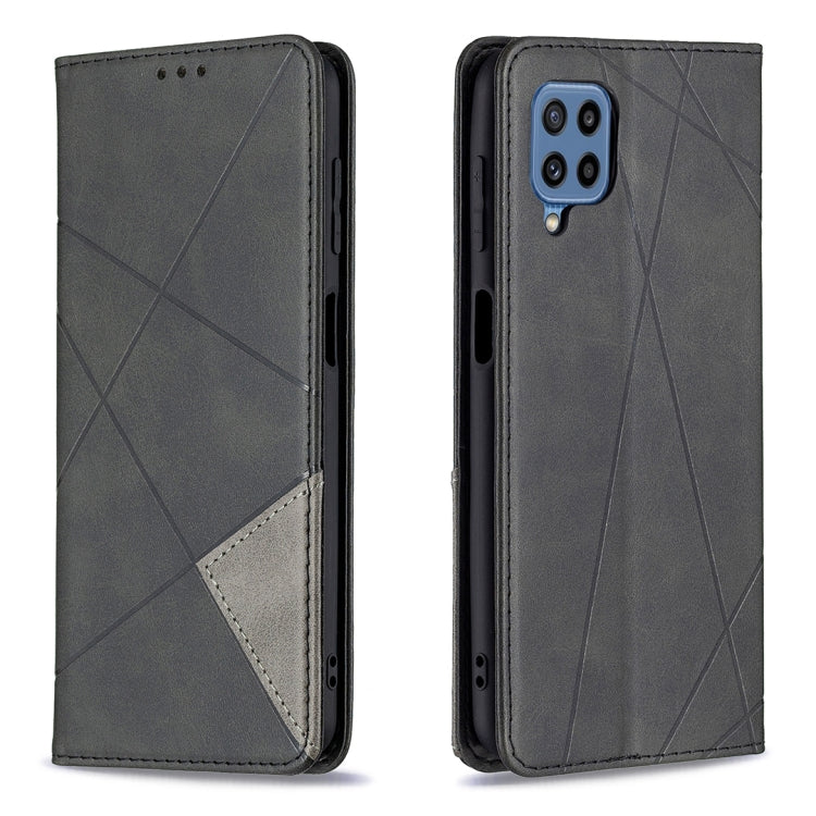 For Samsung Galaxy M32 Rhombus Texture Horizontal Flip Magnetic Leather Case with Holder & Card Slots