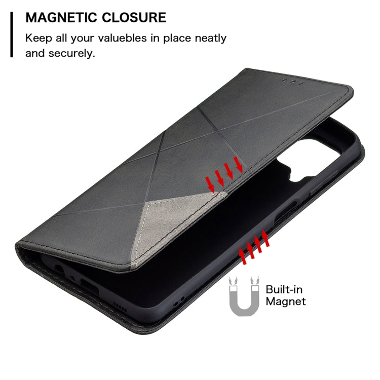 For Samsung Galaxy M32 Rhombus Texture Horizontal Flip Magnetic Leather Case with Holder & Card Slots