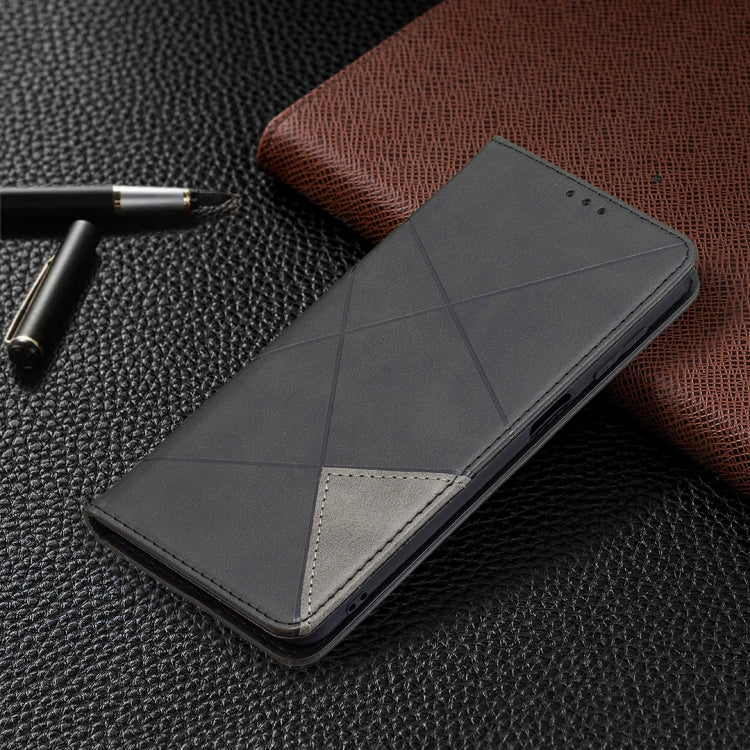 For Samsung Galaxy M32 Rhombus Texture Horizontal Flip Magnetic Leather Case with Holder & Card Slots