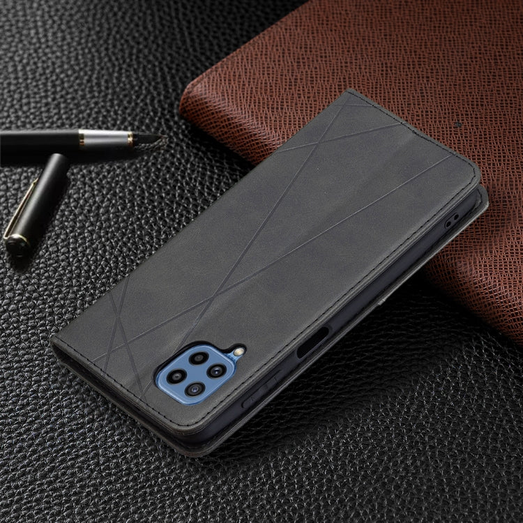For Samsung Galaxy M32 Rhombus Texture Horizontal Flip Magnetic Leather Case with Holder & Card Slots