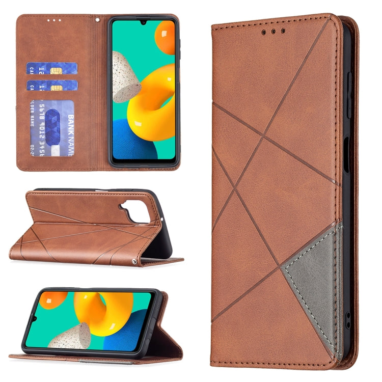 For Samsung Galaxy M32 Rhombus Texture Horizontal Flip Magnetic Leather Case with Holder & Card Slots