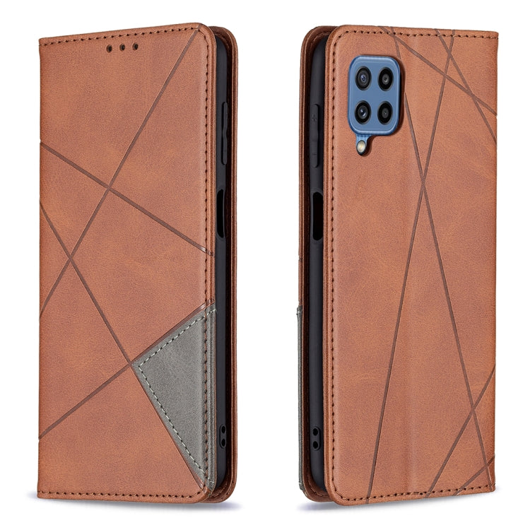 For Samsung Galaxy M32 Rhombus Texture Horizontal Flip Magnetic Leather Case with Holder & Card Slots