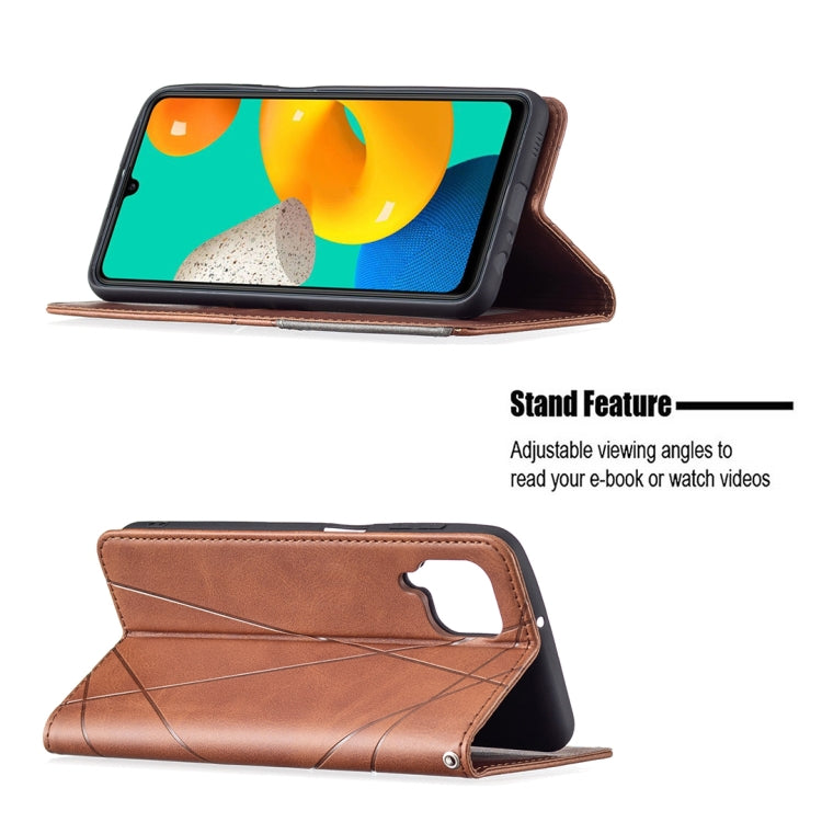 For Samsung Galaxy M32 Rhombus Texture Horizontal Flip Magnetic Leather Case with Holder & Card Slots