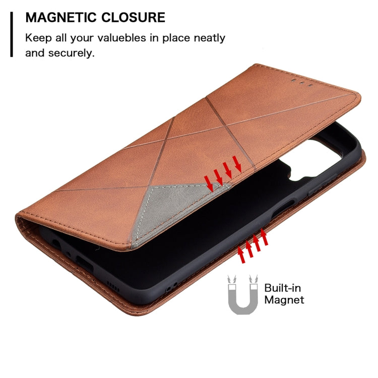 For Samsung Galaxy M32 Rhombus Texture Horizontal Flip Magnetic Leather Case with Holder & Card Slots