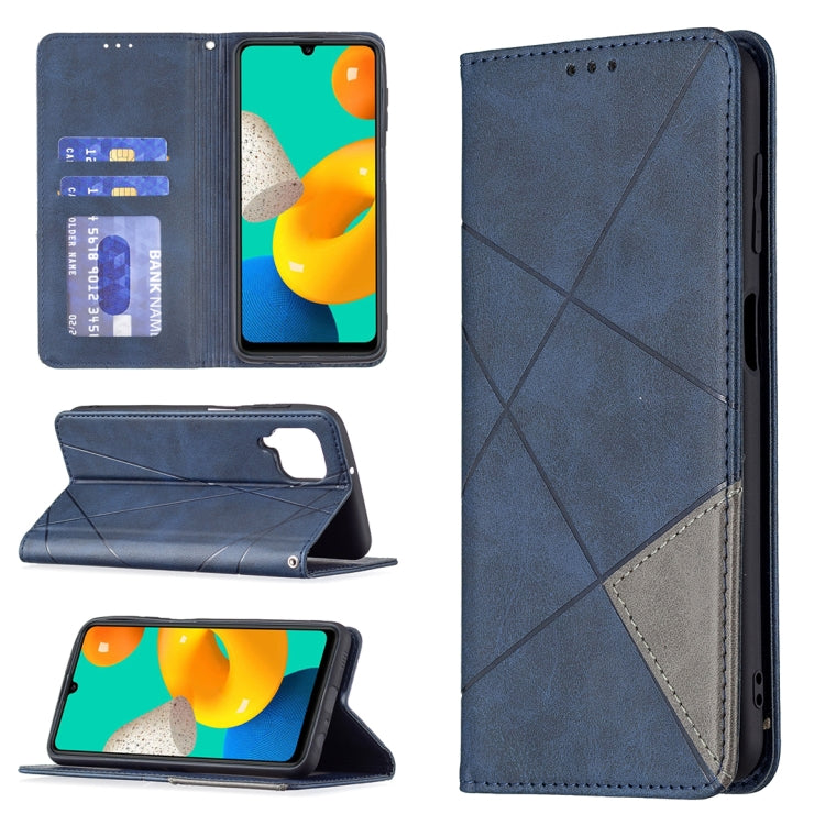 For Samsung Galaxy M32 Rhombus Texture Horizontal Flip Magnetic Leather Case with Holder & Card Slots