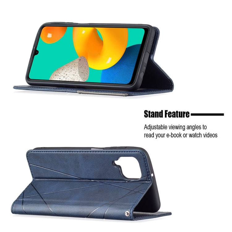 For Samsung Galaxy M32 Rhombus Texture Horizontal Flip Magnetic Leather Case with Holder & Card Slots