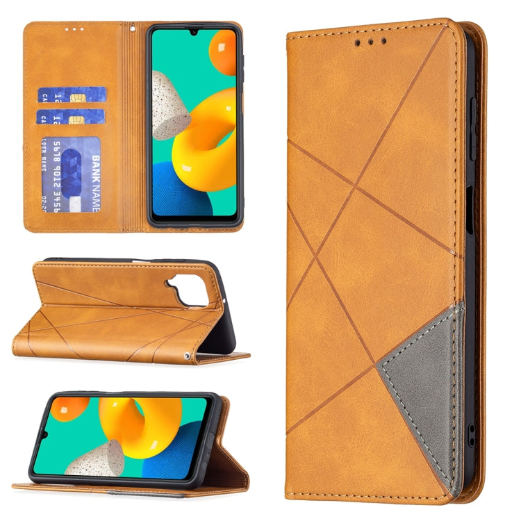 For Samsung Galaxy M32 Rhombus Texture Horizontal Flip Magnetic Leather Case with Holder & Card Slots