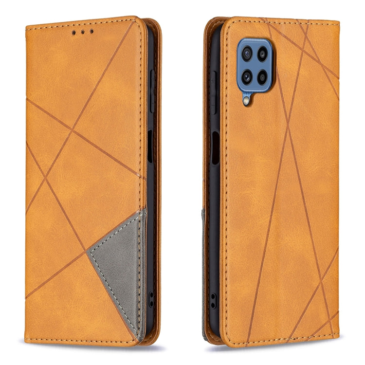 For Samsung Galaxy M32 Rhombus Texture Horizontal Flip Magnetic Leather Case with Holder & Card Slots