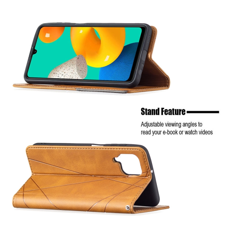 For Samsung Galaxy M32 Rhombus Texture Horizontal Flip Magnetic Leather Case with Holder & Card Slots