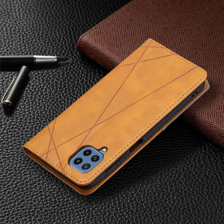 For Samsung Galaxy M32 Rhombus Texture Horizontal Flip Magnetic Leather Case with Holder & Card Slots