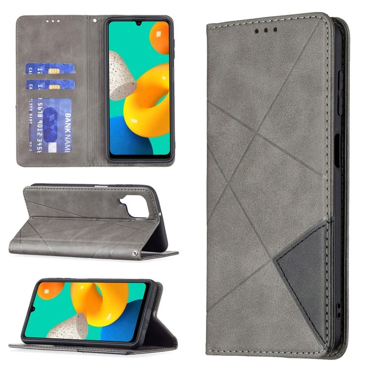 For Samsung Galaxy M32 Rhombus Texture Horizontal Flip Magnetic Leather Case with Holder & Card Slots