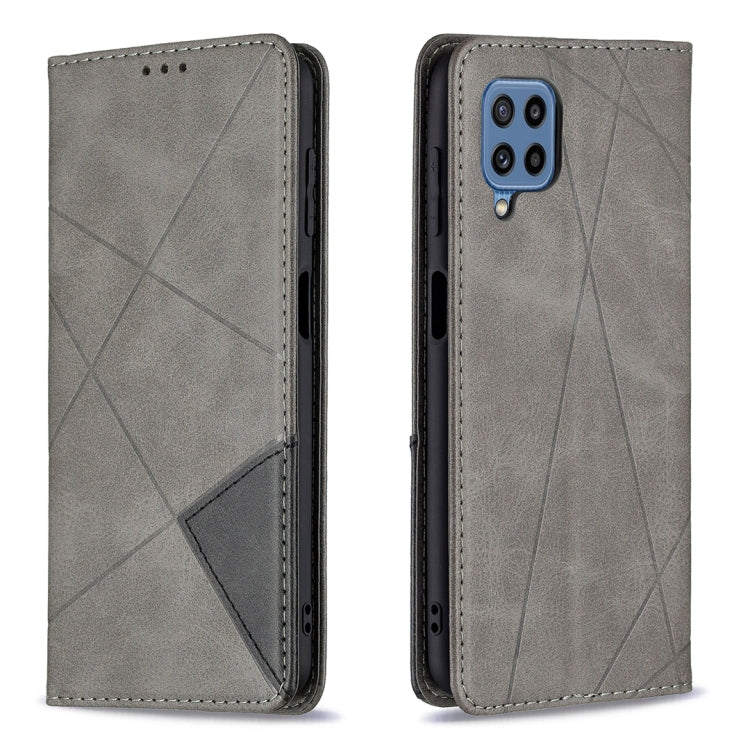 For Samsung Galaxy M32 Rhombus Texture Horizontal Flip Magnetic Leather Case with Holder & Card Slots