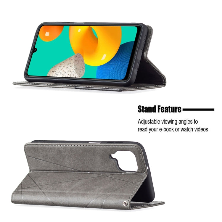 For Samsung Galaxy M32 Rhombus Texture Horizontal Flip Magnetic Leather Case with Holder & Card Slots